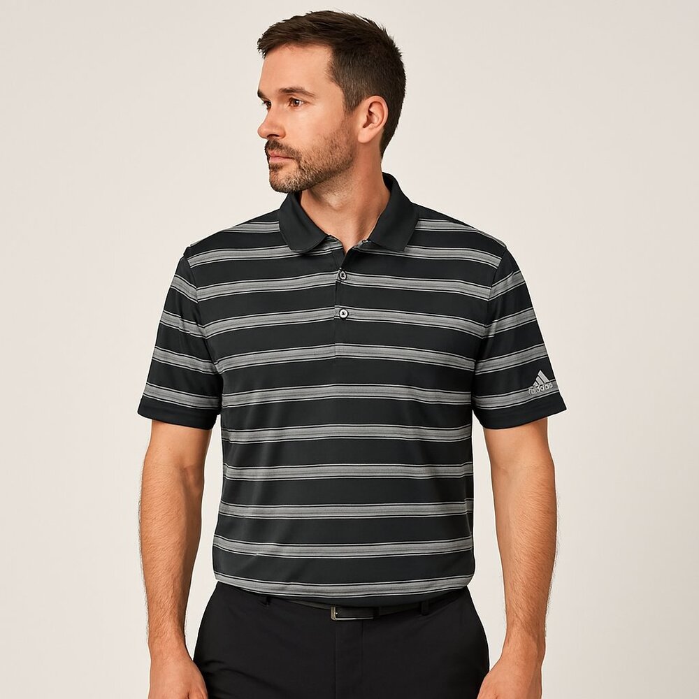 Adidas Men’s ClimaCool Golf Polo Black White Striped Short Sleeve Size L/XL